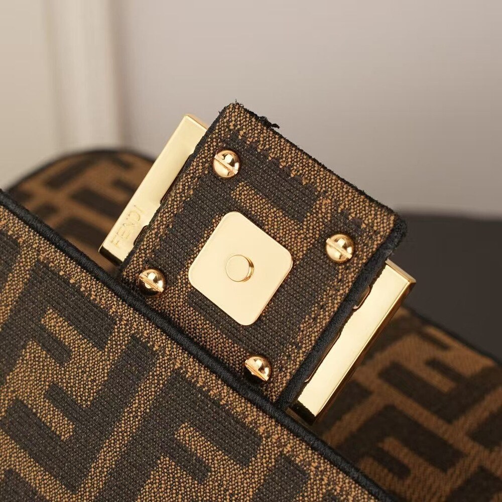 Fendi FF Jacquard Medium Baguette Carry Bag with Leather Trim - Picture 6 of 8